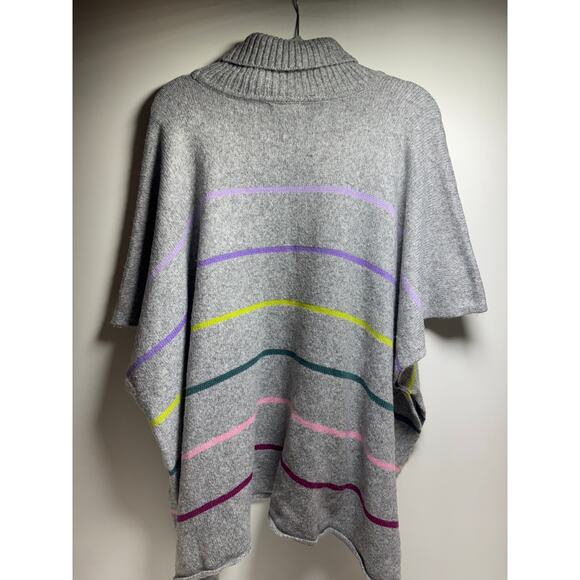 Loft Cowl Neck Poncho Sweater Women’s Wool Blend Gray Hi Low Gray Skinny Stripes - Picture 8 of 9